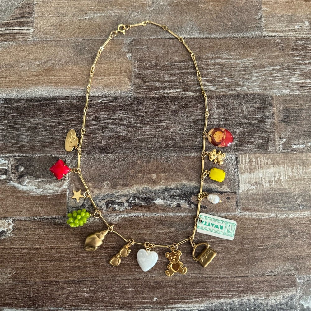 Vintage Charm Necklace - Gold with Multicolor Accents